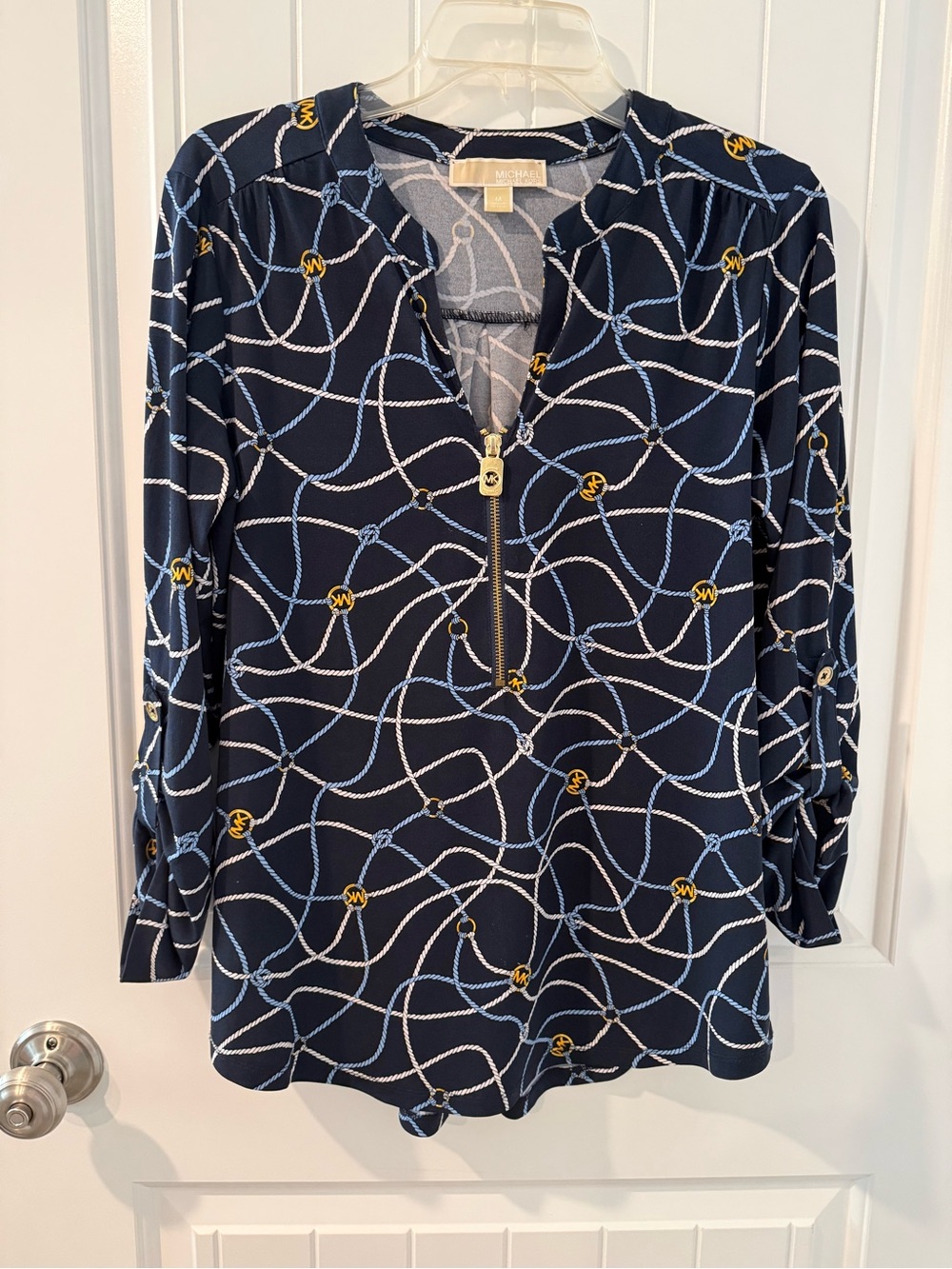 MICHAEL Michael Kors Navy Rope-Print Zip Tunic with Gold Accents